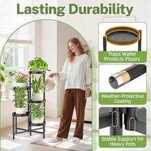 3/5 Tier Metal Corner Plant Stand, Foldable High Rack Display Shelf Suitable For Orchids, Indoor Outdoor Balcony Patio Garden Living Room Home Use - B - View 3