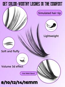 640PCS DIY Lash Extension Kit, 30D/40D/50D/60D Mix Individual Cluster Lashes With 2-In-1 Bond&Seal Remover Tweezers, 8-16MM Fluffy False Eyelashes For Home Salon - 黑色 - 查看 7