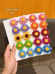 20 piezas Pasadores de pelo con girasoles de colores aleatorios, accesorios de pelo de estilo dulce adecuados para uso diario - Multicolor - Ver 4