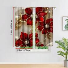 2 buah Tirai Motif Bunga Merah dan Daun Cokelat Tua - Dengan Desain Saku Batang yang Mudah, Bahan Poliester, Dapat Dicuci dengan Mesin, Sempurna untuk Dekorasi Ruang Tamu, Kamar Tidur, dan Ruang Belajar - MultiWarna - View 11