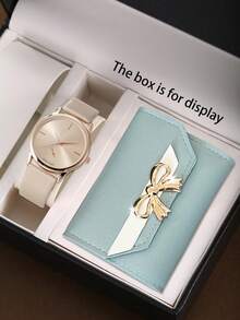 两件套优雅浪漫奢华合成蓝水晶女士手表+钱包套装，送给女友、母亲节、感恩节、开学季、圣诞节的完美礼物 - 彩色 - 查看 2