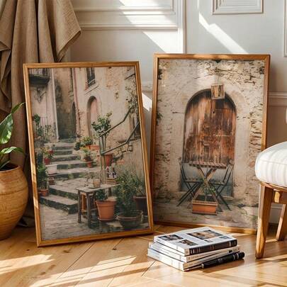 2PCS/SET Alley Scenes, Architecture, Cityscapes, Photography, Travel Themes, Minimalism, Modern Art, Bohemian Wall Decor, Frameless