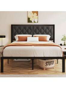 Grey Queen/Full/Twin Bed Frame With Tufted Headboard, Metal Platform With Under-Bed Storage, Noise-Free, No Box Spring Needed - Grey Twin - 查看 4
