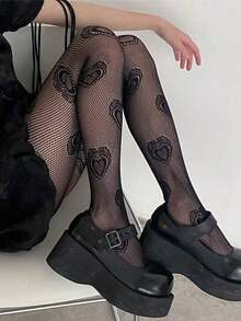 [1 Pair] Personalized Colorful Hollow Out Big Heart Fishnet Stockings, Sexy & Cute & Fashionable - 白色 - 查看 1
