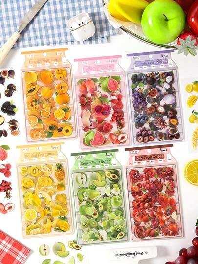 Cute Realistic Fruit Sticker Set, 6 Watercolor Fruit Pattern Decorative Stickers For Scrapbooking, Photo Album, Diary, Stationery, Beauty Magazines