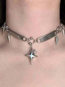 1pc Gothic Punk Y2K Metal Heart Star Necklace, Cross-Border Dark Style Geometric Zinc Alloy Plated Jewelry, For Women - Bạc - Xem 9