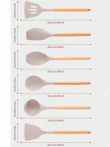 12pcs Silicone Kitchen Utensil Set With Wooden Handles And Storage Canister, Non-Stick Silicone Cooking Tools Set Including Spatula, Slotted Spoon, Ladle, Brush, Tongs, Whisk - Multicolor - View 4