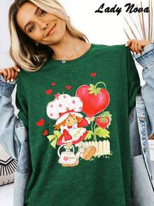 Women's T-Shirt  Character With Hearts Printed Cotton Blend T-Shirt, Women's Spring Vacation Clothing, Valentine's Day, Carnival Summer Y2K Outfit, Can Be Paired With Jeans And Skirts, Elegant And Casual, The Best Holiday Gift - 綠色 - 查看 2