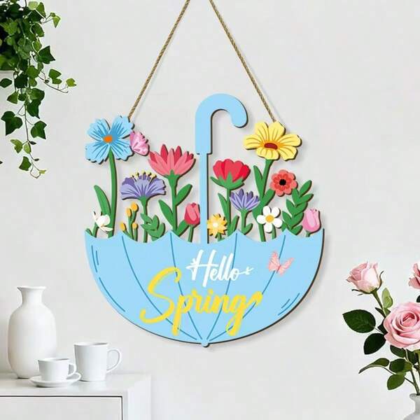 Spring Umbrella, Flower Decorations, Wooden Decorative Hangings.