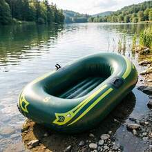 1 Bote inflable para 1 persona, Bote de pesca de PVC grueso, Kayak, Bote de asalto portátil, Bote flotante para lago, playa, piscina inflable, Artículos esenciales de playa, Flotador de piscina - Barco inflable de color verde militar - Ver 4