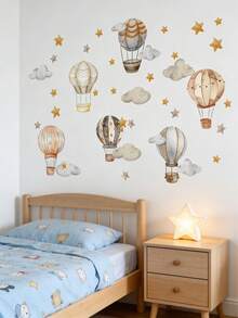 1 Set (4 Sheets ) Hot Air Balloon, Cloud, And Star Wall Stickers Removable, Waterproof, PVC Material - Suitable For Living Room, Bedroom, Teenager Dormitory, Self-Adhesive Removable Wall Sticker, And Home Wall Decoration - 2030QT33 - View 6