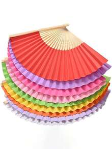 10pcs/Set Summer Essential Simple Paper Folding Fans, White And Colorful Styles, Portable Hand Held Fans Suitable For Weddings, Parties, Christening Ceremony Bride Gifts, DIY Decor And Photography Props,Festival,Accessories - Multicolor - View 3