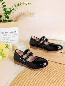 1 Pasang Sepatu Flat Elegan Minimalis Gaya Inggris Warna Polos untuk Anak Perempuan, Cocok untuk Pemakaian Sehari-hari, Musim Semi/Panas - Hitam - View 4