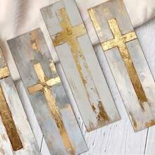 10/20 Pcs Golden Cross Bookmark Abstract Christian Cross Bookmark A Gift For Book Lovers Handcrafted DIY Narrow-Page Collage Technique Ideal For Libraries And EducatorsEaster Gifts(Random) - A - View 7