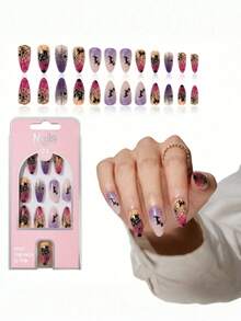 24pcs Multi-Color Ghost Style Medium Length False Nails, Includes 1 Gel Polish And 1 Nail File, Shiny Manicure Set Suitable For Halloween Party And Gifts - Multicolor - View 6