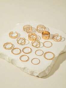 Bộ 16 chiếc nhẫn kim loại hình học tối giản, xoắn lồng vào nhau, thích hợp cho nữ giới đeo hàng ngày hoặc làm quà tặng. - Nhiều màu - Xem 5