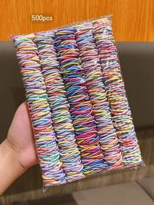 500pcs Colorful Elastic Hair Ties, Durable Hair Accessories For Daily Use - Multicolor - View 5