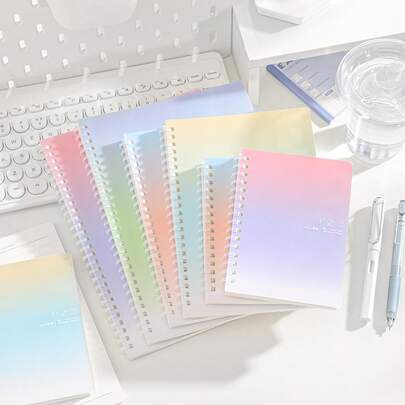 1pc Color Spiral Notebooks, Rainbow Gradient Cover, 80 Page Side Scrolling, Essential For School, Suitable For Office, Home, And School Supplies, Multi-Color Diary And Notebook