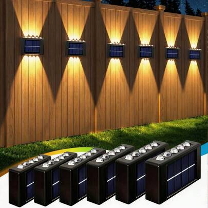2pcs Solar Wall Lights, 10LED Solar Fence Wall Lights, Outdoor Solar Dual Head Wall Lights, Automatic Dusk To Dawn Lighting, Waterproof Garden Lights For Outdoor Decor, Courtyard Porch Lighting Wall Sconce, Villa, Balcony, Yard, Corridor, Stairs, Home And Pool Area