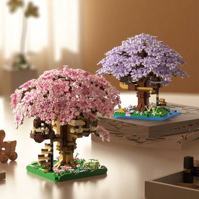Conjunto de Blocos de Montar Bonsai com Mais de 300 Peças em Formato de Flor de Cerejeira e Flor de Pêssego - Brinquedo de Blocos de Montar em Micropartículas, Feito à Mão com Design Meticuloso, em Material ABS, Ideal para Decoração de Mesa, Presentes de Halloween, Dia de Ação de Graças, Natal, Decoração de Casa e Brincadeiras Criativas