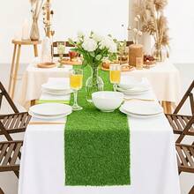 1pc 120*32cm Green Artificial Grass Table Runner, Fake Plastic Grass Table Runner, Sports Theme Party Decor, Football Party Table Decor, Birthday Party Supplies, Country Wedding Party Decor, Party Table Runner - Multicolor - View 5