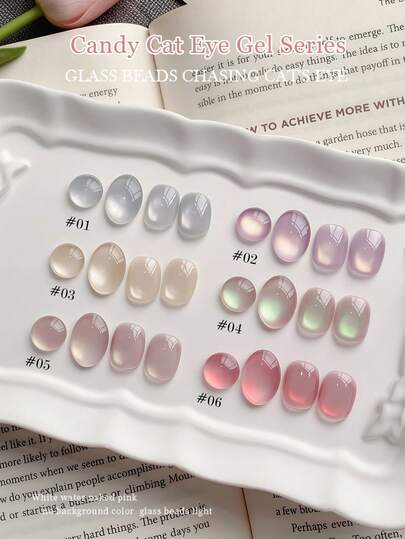 annies 5g Candy Cat Eye Gel Nail Polish Set, 6 Colors, Transparent Glass Bead Magnetic UV Gel, DIY Manicure Nail Polish Salon Use, 1pc/6pcs