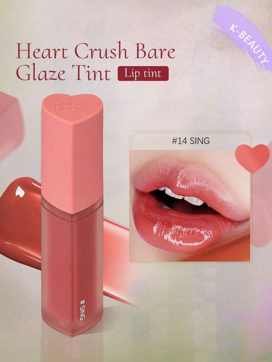 HOLIKA HOLIKA Heart Crush Glow Tint Air 14 SING，啫喱质地，水润光泽，不粘腻，可叠加涂抹，暖色调提亮，持久显色，口袋大小，随时上镜，5秒打造办公室光泽，韩式彩妆，3克/0.1盎司
