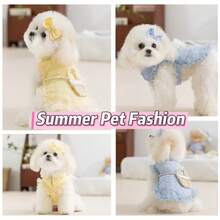 Bộ 3 món quần áo dễ thương cho chó cưng, kèm ba lô mini và kẹp tóc nơ, màu vàng và xanh dương, chất liệu mềm mại, thoáng khí, phù hợp cho thú cưng nhỏ. - Màu vàng - Xem 4