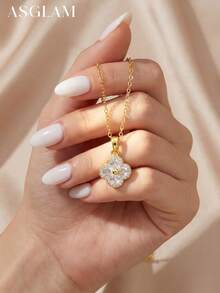 1 chiếc mặt dây chuyền hình cỏ bốn lá đính đá Zirconia tinh tế, dây chuyền choker bạc 925 cao cấp, món quà trang sức sang trọng phù hợp cho trang phục hàng ngày và hẹn hò của các cô gái. - phong cách 1 - Xem 2