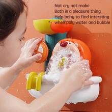 Educational Bathtub Toy: Lion Water Cycle Sprinkler Set - Manual Water Flow & Bubble Maker - Fun Brushing Teeth Theme Bath Accessory For Kids - Powerful Suction Cup For Wall Mounting - Perfect Birthday Gift & Easter Basket Stuffer - 橘色 - 查看 5