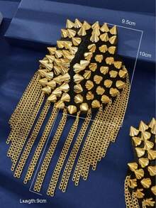 1 pieza Charretera de estilo punk con remache dorado, cadena con borla desmontable, accesorio de ropa - Dorado - Ver 3