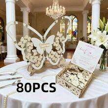 Elegant Butterfly Theme Guest Book Alternative Set - Suitable For Weddings, Graduations, Etc. - Wooden Butterflies, Stand, And Decorative Box - Princess Party And Holiday Decor - View 17