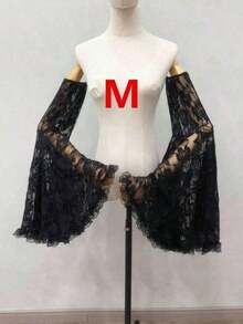 1pc Black Lace Puff Sleeve Lace Trim Dark Gothic Bride Sleeve Decor Set Autumn Accessories - White XL - View 10