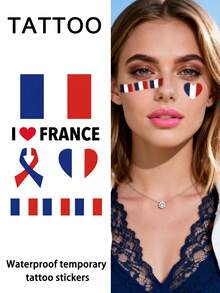 1Pc Flag Tattoo Temporary Tattoo France Portugal England Germany Spain Netherlands Football Waterproof Sweatproof Disposable For Women And Mem Face Arm Waist Chest Leg Abdomen Neck Hand Finger Back For Dancing Party Stage Performance Modernist Body Art - Multicolor - View 14