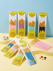 10 Stück/Set Farbige Malerpinsel mit Kunststoffgriff, Öl-, Aquarell-, Acrylfarben, Kunstbedarf zum Zeichnen und Malen, Schulsachen - Verschiedenfarbig - Übersicht 1