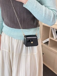 Bolso bandolera de cadena sólida con estampado de mini cocodrilo - Negro - Ver 5