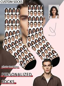 1 Par de Calcetines Personalizados con Patrón de Rostro, Calcetines Personalizados con Foto, Calcetines Divertidos Personalizados con Rostro, Calcetines Personalizados con Patrón, Imprime Cualquier Imagen de Rostro en los Calcetines, Regalo de Aniversario, Regalo del Día de San Valentín, Regalo de Cumpleaños Único, Regalo Coleccionable Personalizado - Multicolor - Ver 2