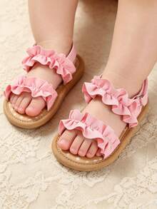 Newborn Infant Girls' Summer Ruffled Open Toe Sandals, Cute Princess Soft Bottom Non-Slip Toddler Shoes, Suitable For Newborns, Babies, Kindergarten, Beach Party, Daily Wear - Pink - View 3