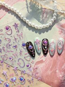 1 Stück 5D Magisches Mädchen Stern Mond Handgemachte Nagel Sticker, süßer cooler Stil Laser Liebe Edelstein Nagel Accessoires, einfach anzubringen, selbstklebend DIY dekorative Nagel Accessoires, unverzichtbar für Nageltechniker, geeignet für Mädchen und Frauen als beste Nagelpflege-Produkte - Verschiedenfarbig - Übersicht 7