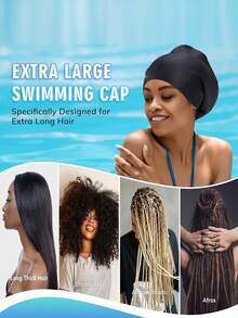 1pc Waterproof Swimming Cap, Unisex, Extra Large Silicone Swimming Cap, Suitable For Long Hair, Braided Swimming Cap, Elastic Large Swimming Cap, Suitable For Women, Dreadlocks Braided African Hair Extensions Braiding, Beach Essential, Beach Accessory, Pool Float - Multiple Styles - View 2