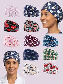 Women's Surgical Cap, Medical Work Hat With Button And Sweatband, Adjustable Elastic Nurse Mesh Cap - Multicolor - View 5