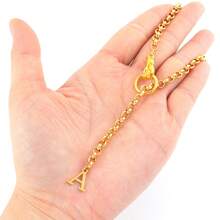 1pc New Classic Initial Holding The Ring Pendant Golden Stainless Steel Chain Necklace For Women - Yellow Gold - View 3