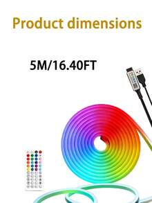1m/2m/3 Meters/4m/5m Neon LED Light Strip With Music Sync Function, Waterproof Flexible Light Rope With Bluetooth Remote Control, Suitable For Bar, Bedroom, Kitchen, Living Room, Game Room, Outdoor Decoration, Also Applicable For Birthday Party, Camping, Halloween, Christmas Decoration, Bedroom Atmosphere Lighting, TV Background, Makeup Mirror, Bathroom Cabinet - Multi-color light - View 17