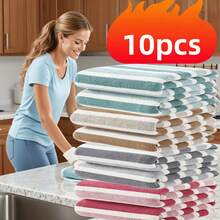 10pcs - 11.02*11.02 Inch Wide Striped Coral Fleece, Super Soft & Absorbent, 300g/Sqm, Suitable For Home, Hotel, Gym, Travel, Quick Drying, Multi-Color Options, Bathroom Accessories, Reusable Cleaning Cloth, Hand Towel, Face Towel - Multicolor - View 2