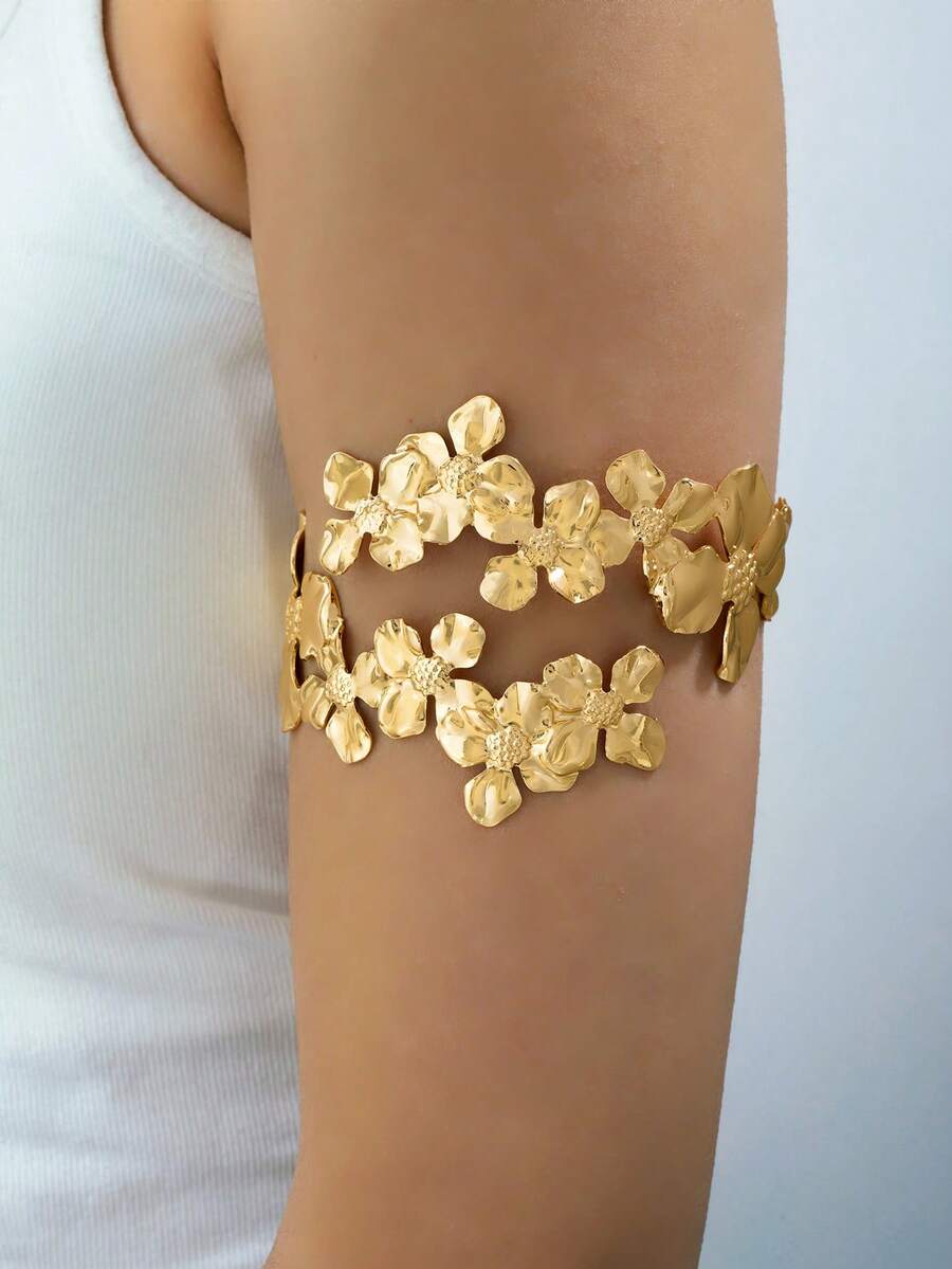 1 件优雅花卉臂环,适合女士日常和度假穿着 - 金色 - 查看 1
