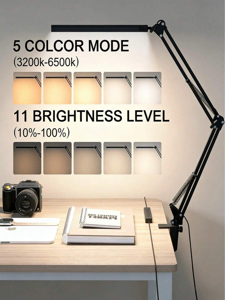 LED Desk Lamp, Adjustable Clip Folding Bracket Lamp, Eye-Caring Clamp Lamp, USB Powered Desk Lamp, Metal Swing Arm Desk Lamp With 3 Lighting Modes, Suitable For Office, Reading, Study Room