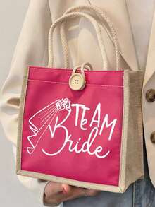 1 pièce Sac fourre-tout pour femme avec équipe et mariée & cœur - lettrage cursif élégant et design de cœur sur un sac fourre-tout en lin durable, sac fourre-tout en lin, sac fourre-tout mode quotidien, accessoire de fête de demoiselle d'honneur de mariage, pour les week-ends, les voyages à la plage et les vacances d'été, souvenirs de mariage, cadeau parfait pour la rentrée scolaire, l'été, le Nouvel An, le Ramadan, l'Aïd, la Saint-Valentin, Noël ou l'Action de grâce. - Multicolore - Voir 13