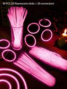 Balde com 214 bastões luminosos coloridos, com conectores para formar diferentes formatos. Luminosidade duradoura, ideais para animar shows e festas, brilham no escuro, perfeitos para decoração e como presentes de aniversário. Também são ótimos para decorar festas e para adolescentes. - rosa - Ver 9