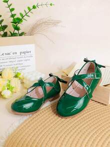 1 Pasang Sepatu Flat Elegan Minimalis Gaya Inggris Warna Polos untuk Anak Perempuan, Cocok untuk Pemakaian Sehari-hari, Musim Semi/Panas - Hijau - View 2