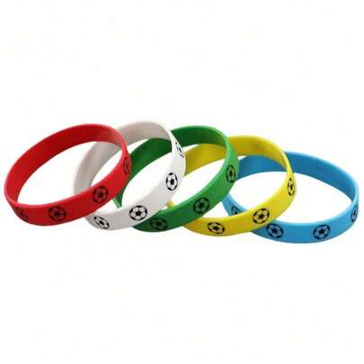 5pcs Soccer Theme Sports Rubber Bracelets, Football Fan World Cup Team Group Silicone Wristbands, Birthday Small Gift